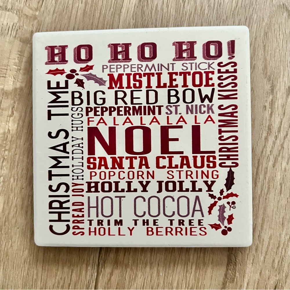 Christmas Time Ho Ho Ho - Noel Ceramic Tile Coaster NEW 4”‎